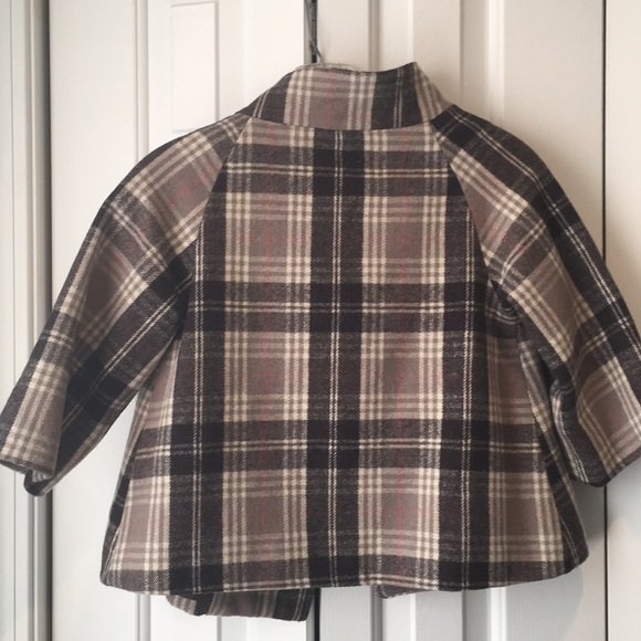 Old Navy Girl’s brown plaid wool coat - Picture 2 of 6